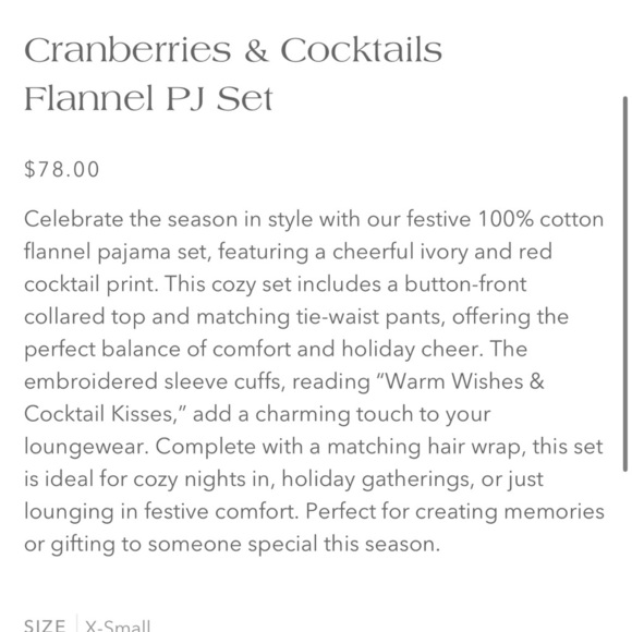 PJ Salvage NEW! Cranberries and Cocktails Flannel PJ Set Size XS - Picture 13 of 13